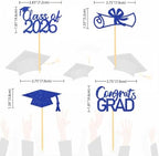 2026 Graduation Theme Cupcake Toppers Glitter Class of 2026 Graduation Cap Diploma Cupcake Picks - Set of 24 (Blue2)