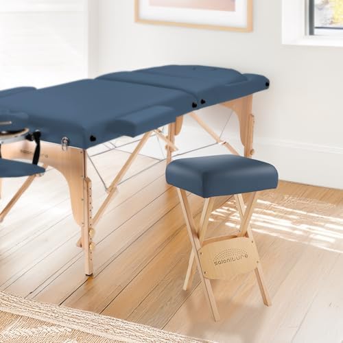 Saloniture Wood Folding Massage Stool with Carrying Case, Blue