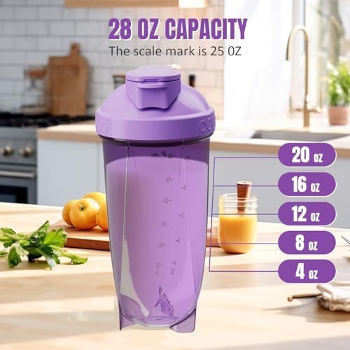 Protein Shaker Bottle 600ML(20oz)– Hexagonal Design for Smooth Mixing, Wide Mouth, Leak-Proof, Includes Shaker Ball. (Purple)
