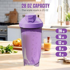 Protein Shaker Bottle 600ML(20oz)– Hexagonal Design for Smooth Mixing, Wide Mouth, Leak-Proof, Includes Shaker Ball. (Purple)