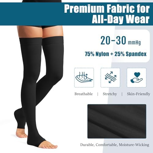 Thigh High Compression Socks,20-30 mmHg Open Toe Compression Stockings for Men Women,for Varicose Veins,Edema,DVT