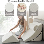 Ganaver 4pcs Orthopedic Bed Wedge Pillow Set Post Surgery Relaxing Back Adjustable Head Support Cushion Triangle Memory Foam Pillow for Acid Reflux Sleeping Reading Leg Elevation Snoring White
