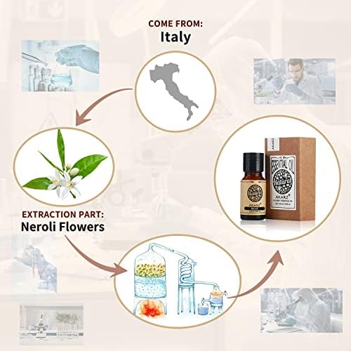 AKARZ Neroli Essential Oil Natural Organic Pure Premium Therapeutic Neroli Oils for Skin Body Hair Care, Diffuser, Candle,Soap,Making, DIY,Massage Aroma 0.34 Fl Oz (10ml)