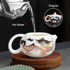 Hand-made Dragon and Phoenix Color-changing White Porcelain Teapot FunnyTea Set Kung Fu Tea Pot Tea Lover‘s Gift (Teapot + 2*Cups)
