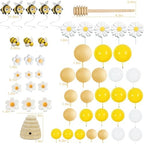 59PCS Bee Cake Topper Daisy Birthday Decoration with Bees Daisy Honeycomb Honey Stick Yellow White Balls Set for Birthday Party