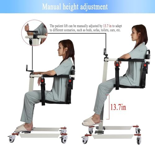 Patient Lift Transfer Chair for Home, Patient Lift Home, Adjustable Height/Base, Portable Patient Transfer Chair Wheelchair Lift for Car, Bedside Commode Chair