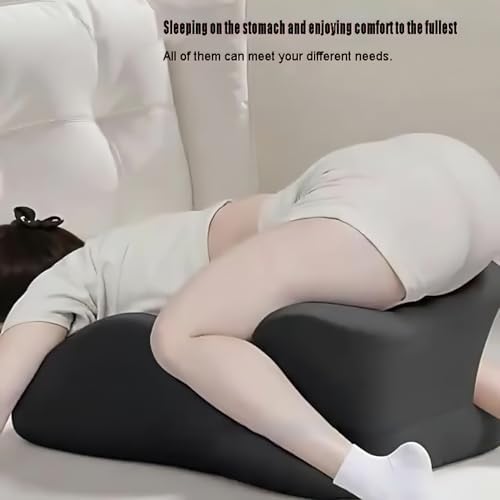 Memory Foam Ergonomic Wedge Pillow, Prone Pillow for Sleeping, Reading Pillow for Bed, Ergonomic Support for Back Pain, Acid Reflux & Sitting Up, Ideal for Massage, with Removable Cover (Black)
