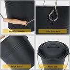 1.5-Gallon Metal Ash Bucket with Lid, Shovel, Broom - For Fireplaces, Wood Stoves