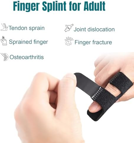 Finger Splint 2Pcs, Trigger Finger Splint Brace for Middle, Index, Ring Fingers Straightening Arthritis Knuckle Sprain Pain Relief Brace Black