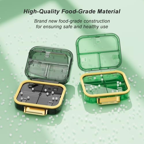 Portable Travel Pill Organizer with 7 Compartments - Perfect Weekly Pill Case Waterproof Pill Box for Daily Vitamins and Medicine, Small Pill Container for Pocket Purse (Blue)