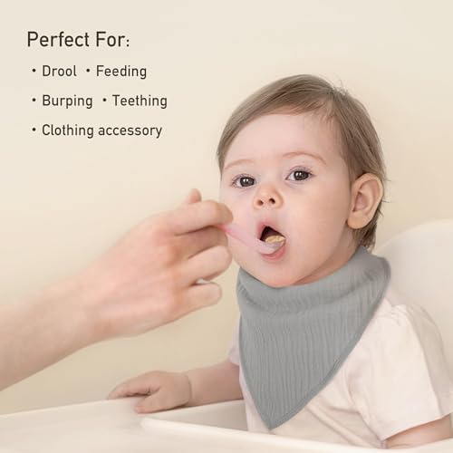 Muslin Baby Bibs 8 Pack, Baby Bandana Drool Bib for Drooling and Teething, Cotton Soft Absorbent for Girls Boys Calm Style Plain Solid Color