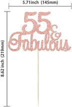 Gyufise 1Pcs 55 & Fabulous Cake Topper Rose Gold Glitter Fifty Five and Fabulous Cake Toppers Happy 55th Birthday Cake Pick for 55th Wedding Anniversary Birthday Party Cake Decorations Supplies