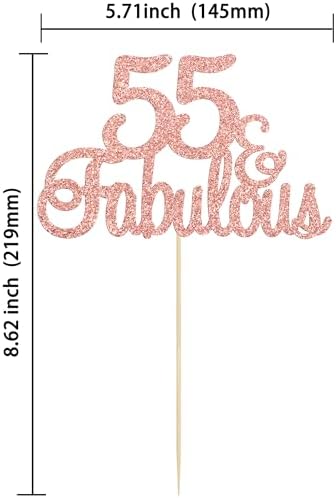 Gyufise 1Pcs 55 & Fabulous Cake Topper Rose Gold Glitter Fifty Five and Fabulous Cake Toppers Happy 55th Birthday Cake Pick for 55th Wedding Anniversary Birthday Party Cake Decorations Supplies