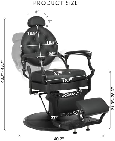 Artist hand Retro Barber Chair Heavy Duty Barber Chairs Vintage Salon Chair Hydraulic Recline Chair Square Cushioning Beauty Spa Styling Equipment (Classic Black)