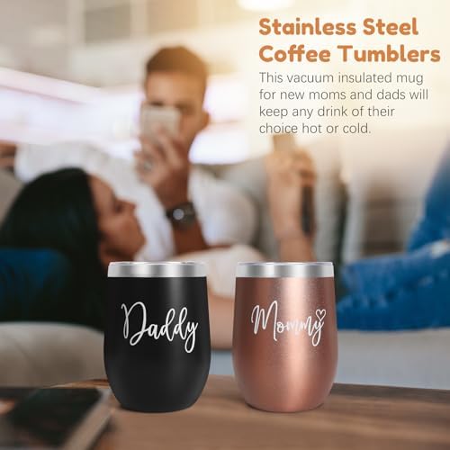 New Mom Gifts for Women, Top Pregnancy Gifts with Mom and Dad Tumbler Set for First Time Moms, Expecing Parents to Be, Gender Reveal, Baby Shower, Best Baby Gifts for Boys Girls Neutral