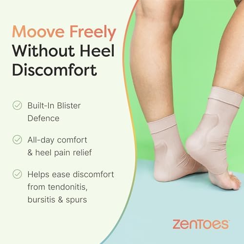 ZenToes Achilles Tendon Support Sleeve, Padded Compression Sleeve for Achilles Tendonitis Relief & Haglunds Heel, Washable Padded Socks & Heel Protectors for Bursitis Relief, 1 Pair