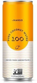 100 Coconuts Mango Pure Coconut-100% Pure Coconut Water - Low Calorie All-Natural Drink with Electrolytes - Naturally Sweet, no preservatives- Non-GMO, 11 fl oz, Pack of 12 (Pure Coconut Water)