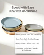 Silicone Adaptive Plates for Elderly & Adults with Special Needs, Non-Slip Suction Base Dining Plates with High Walls - Spill Proof Easy Scoop Eating Aids, Microwave Dishwasher Safe
