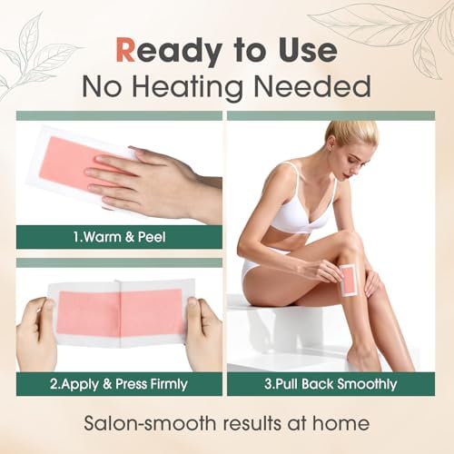 Wax Strips for Hair Removal: 60 Count (40 Large Body & 20 Face) Ready to Use Cold Waxing Kit for Women & Men – Bikini, Underarm, Legs, Arms, Upper Lip, Chin, Sensitive Skin