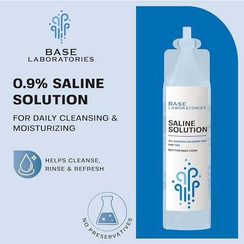 BASE LABORATORIES 0.9% Saline Solution Vials - Versatile 0.9% Sodium Chloride Saline Ampoules - Preservative Free Saline Solution Single use vials - USP Grade 25 Vials x 5ml Count