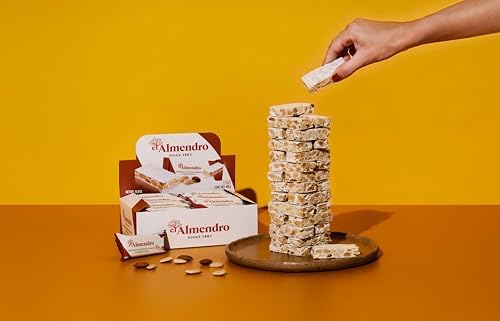 Crunchy Almond Turron Nougats From Spain, Traditional Spanish Candy Individually Wrapped, 24 Turron Blando Bars By El Almendro, Dessert, Gluten Free, Easter Candy Basket Stuffers For Adults