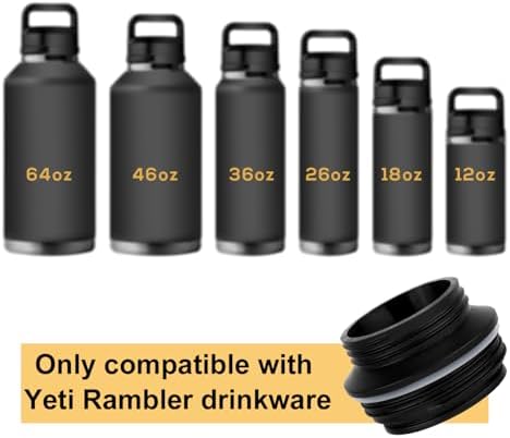 Bottle Adapter, Plastic Water Bottle Adapter Bottle Lid Adapter for Cirkul to Yeti Rambler 12 18 26 36 46 64 oz (Black)