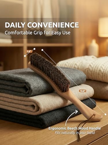Lint Brush for Clothes with 100% Soft Horse Hair Bristle, Large Beech Wood Handle, Lint Remover for Hat, Pet Hair, Suits, Cashmere, Wool, Velvet, Suede, Shoe