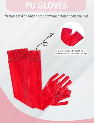 FEOYA Women's Shiny Lace Long Gloves Elbow Length Costume Accessories Wet Look Cosplay Gloves Faux Leather