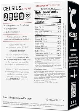 CELSIUS On The Go Strawberry Coconut, Sugar Free Energy Drink Mix (14 Sticks per Pack)