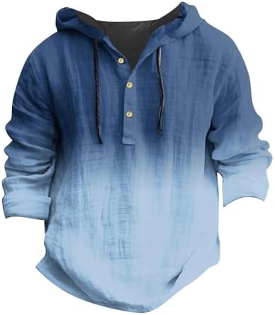 Ymosrh Men's Long Sleeve Cotton Linen Henley Hoodie Shirts Casual Breathable Button, S-2XL