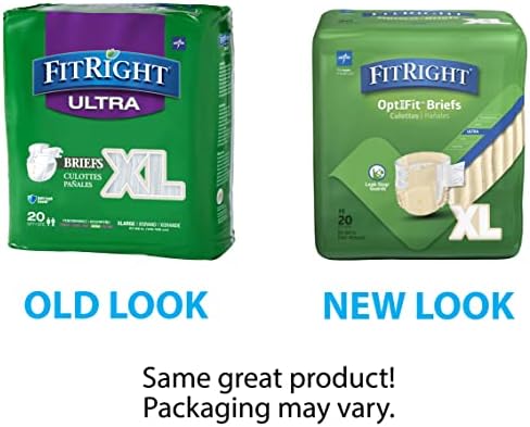 FitRight Ultra Heavy Absorbency Adult Diapers for Men & Women, Waist Size: X-Large 56-64 inches, OptiFit Incontinence Disposable Briefs with Leak Protection for Seniors, 80 Count