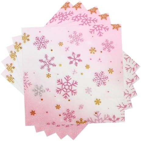 Pink Snowflake Paper Napkins - 40pcs Disposable Snowflake Party Napkins for Luncheon Dinner 6.5x6.5in for Girls Birthday, Winter Holiday Events, Baby Shower, Wedding, Valentine’s Day Decor