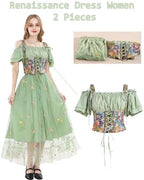 NSPSTT Renaissance Dress Women Victorian Fairy Costume Flowy Floral Dresses Medieval Corset Outfit 2 Pieces
