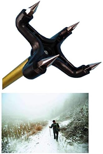 Anti-Skid Crutch with Metal 4-Prong Retractable Ice Cane Tips Strong Trekking Pole Walking Stick for Mountain Climbing Snow Ice Surface