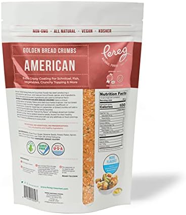 Pereg Golden Crisp Bread Crumbs American (12 Oz) - Cripsy Seasoned Breadcrumbs for Coating & Stuffing - Coat Burger, Schnitzel, Vegetables, Meatballs - Kosher Certified - Resealable Packaging