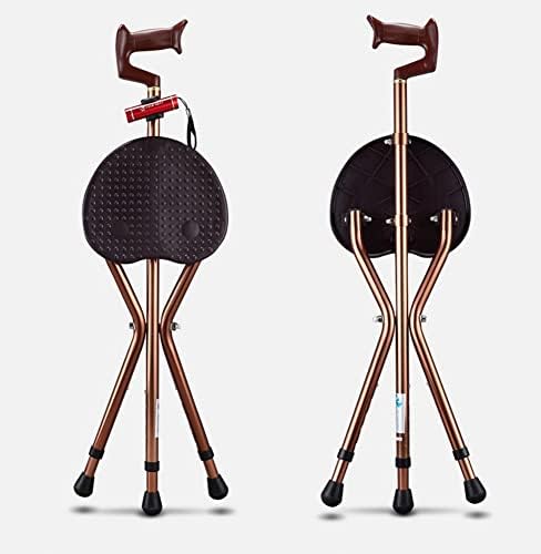 Alloy Folding Cane with Seat, 440 lbs Capacity Lightweight Adjustable with LED Walking Cane with Seat, Large seat Board Cane Chair Stool Anti-Slip Walking Stick for Woman/Man Seniors