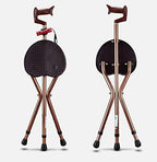 Alloy Folding Cane with Seat, 440 lbs Capacity Lightweight Adjustable with LED Walking Cane with Seat, Large seat Board Cane Chair Stool Anti-Slip Walking Stick for Woman/Man Seniors