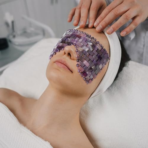 ideayard Crystal Eye Mask, Cooling Sleep Mask 100% Amethyst, Jade Stone Eye Mask for Hot & Cold Anti Aging Therapy, Headache and Migraine Relief