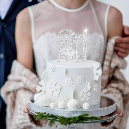 Bling Crystal Rhinestone 21 Birthday Cake Topper - Best Keepsake | 21st Party Decorations Silver