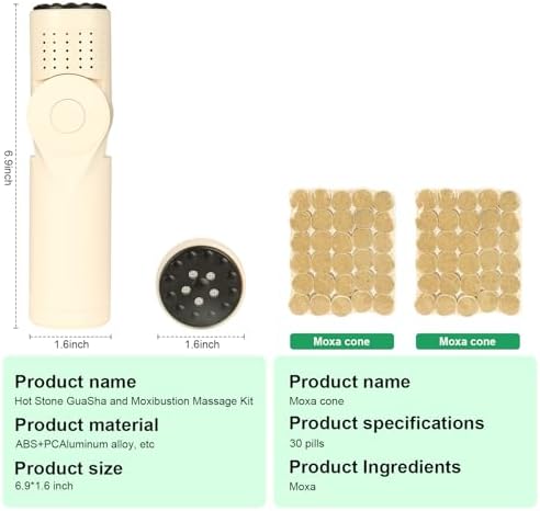 Gua Sha Moxibustion Massage Tool for Body, Portable Multi-Angle Adjustable Bian Stone Moxibustion Stick for Warming Massage Relaxation, Home/Travel/Outdoor Use (Come with 2 Set Moxa Sticks)