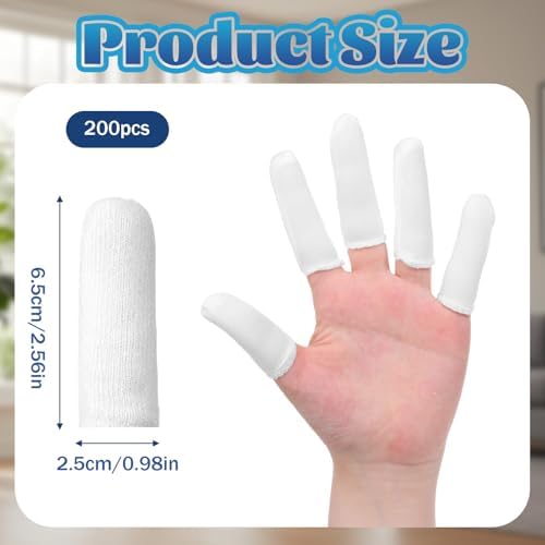 200 Pieces Cotton Finger Cots White Cloth Finger Sleeves Comfortable and Breathable Fingers Toe Sleeves Fingertips Protective Cover Thumb Protector for Fingers Tips(White)