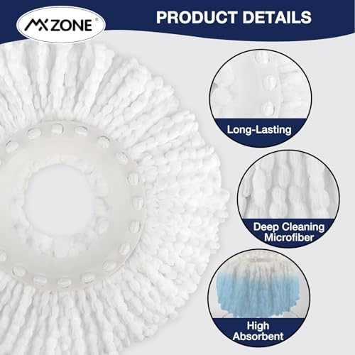 Spin Mop Replacement Head 5 Pack Magic Mop Refill for Hurricane 360° Systems, Microfiber Spin Mop Head, Round Shape Standard Universal Size
