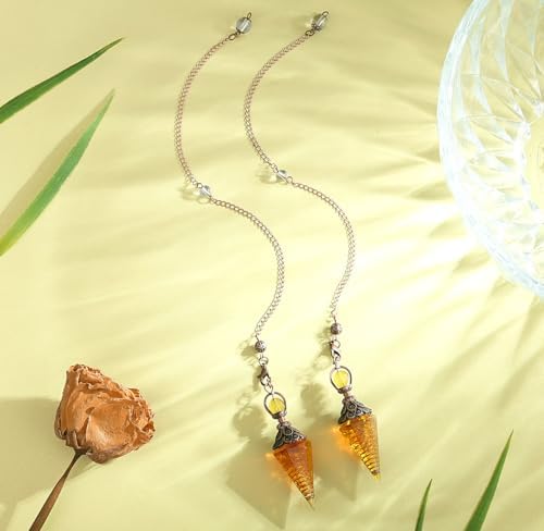 DUQGUHO Crystal Pendulums Citrine Healing Crystal Quartz Pendulum Spiritual Hexagonal Pointed Cone Resin Pendants Accessories Divination Dowsing Tools 1PC