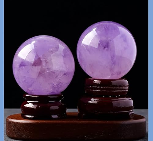 Natural Amethyst Crystal Ball Healing Crystals Sphere with Wooden Stand Meditation Home Decor for Divination Meditation Feng Shui Home Office Desk Decor,5~5.5cm