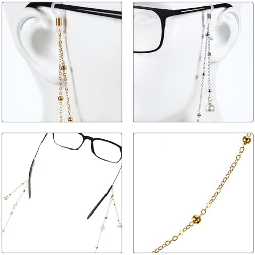 FRCOLOR 2pcs Metal Face Mask Chains and Eyeglasses Chains, Non-slip Gold and Silver Lanyards for Women’s Sunglasses and Mask Hanging Accessories