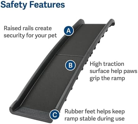 PetSafe Happy Ride Folding Dog Ramp - SUV Compatible Lightweight Pet Ramp with High Traction Walking Surface - Joint Strain Protection - Secure Foldable Design for Compact Storage