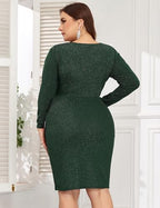 ZOMVA Plus Size 0X-4X Sparkly Glitter Ruched Bodycon Mini Dress Sparkle Sequin Wrap Ruffle Sleeve Dress Cocktail Party Formal