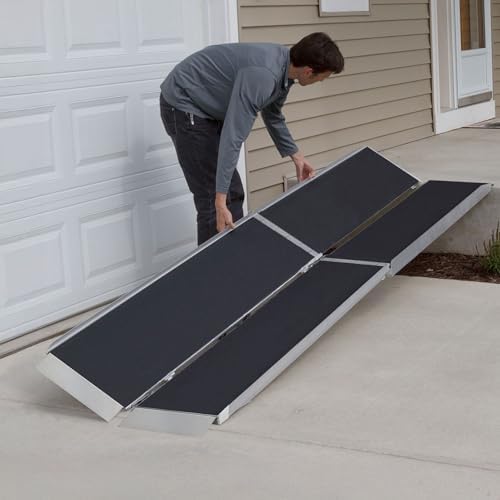 12’ Portable Wheelchair Ramp for Home Steps & Entry, 600 lb Capacity, Folding, Non-Slip, for Scooter, Walker, Rollator, Silver Spring