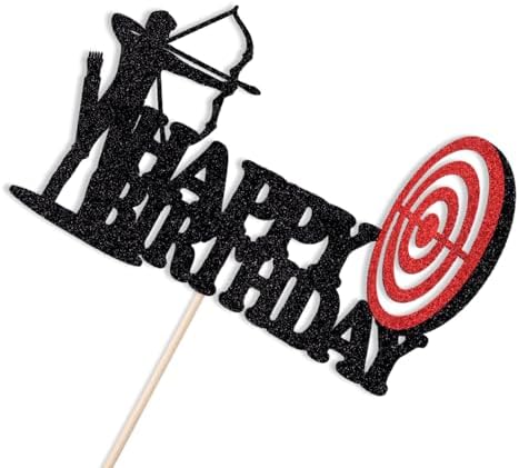 Glitter Archery Cake Topper,Happy Birthday Cake Decorations,Bow Arrow Hunting Birthday Birthday Party Supplies