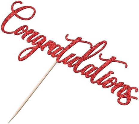 Congratulations Cake Topper,Congrats 2026/Class of 2026 Graduation Retirement Birthday Wedding Anniversary Celebration Party Supplies (Red Glitter)